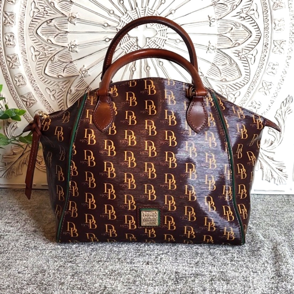 EUC Dooney & Bourke Sutton Sydney Brown/Gold Monogram Satchel